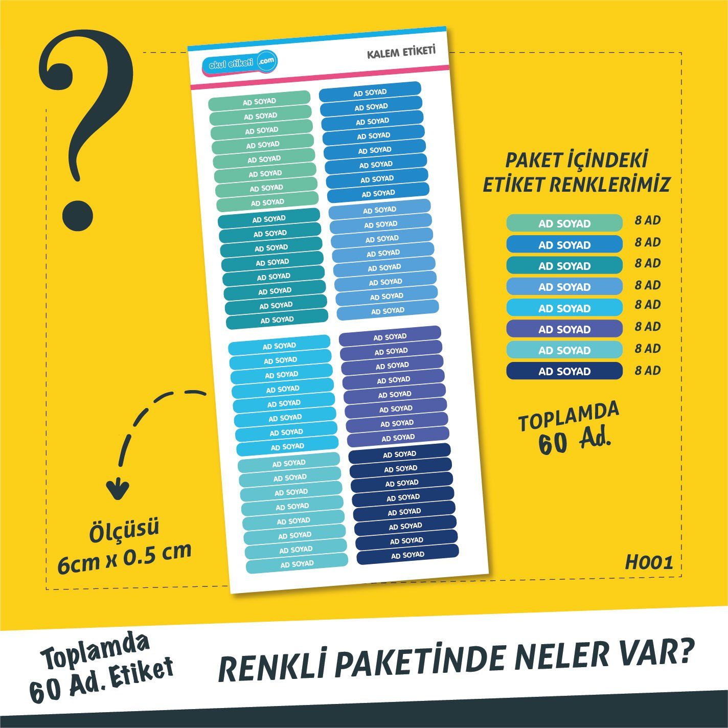 MAVİ TONLARI KALEM ETİKETİ