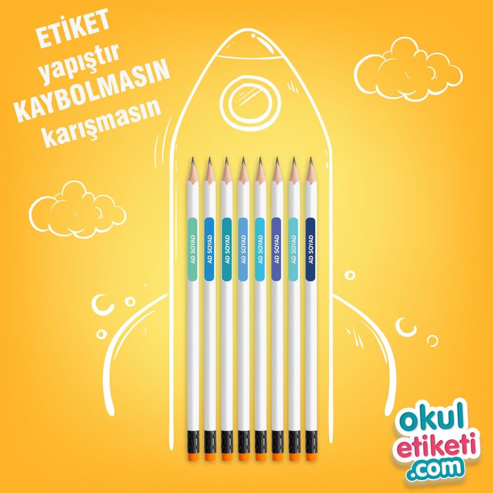 MAVİ TONLARI KALEM ETİKETİ