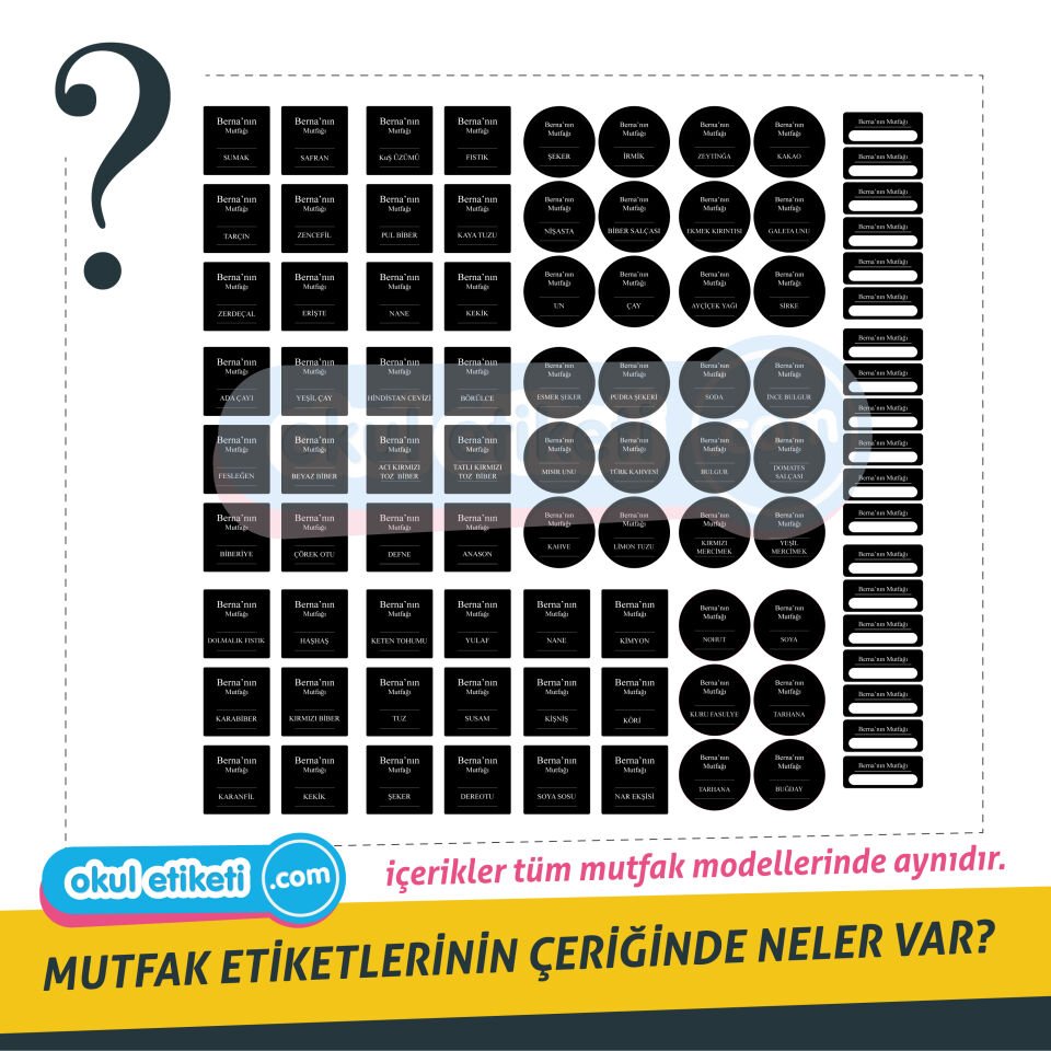 SADE SİYAH ZEMİNLİ MUTFAK ETİKETİ