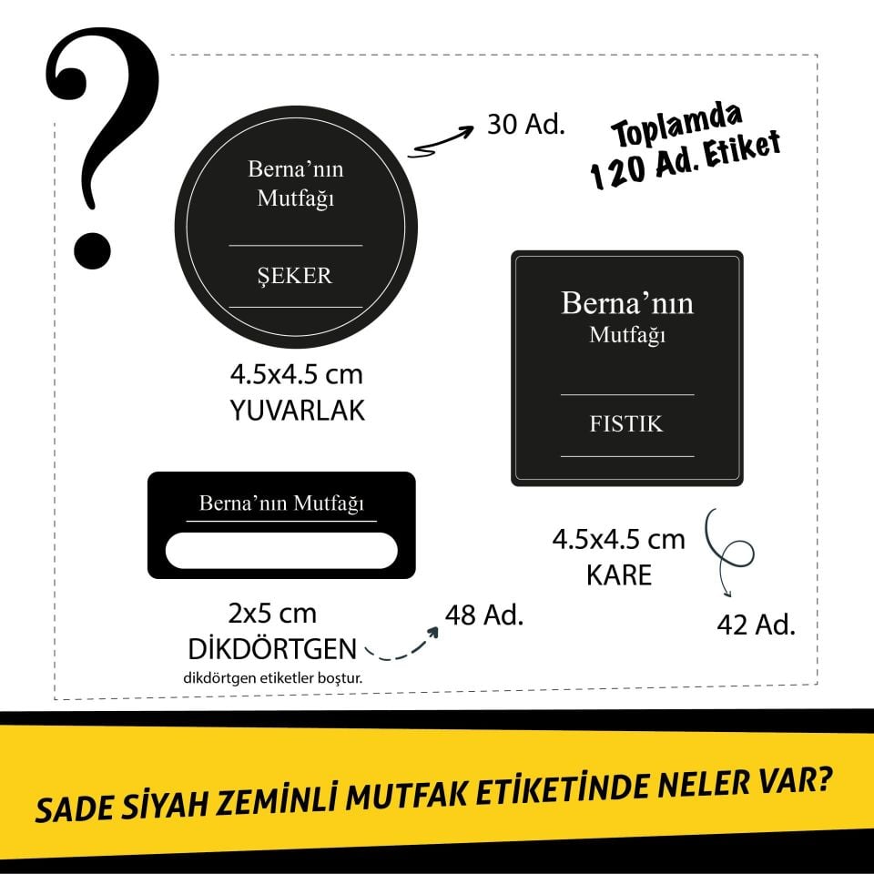 SADE SİYAH ZEMİNLİ MUTFAK ETİKETİ