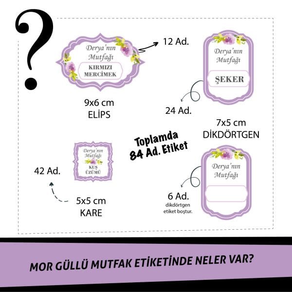 MOR ÇİÇEKLİ MUTFAK ETİKETİ